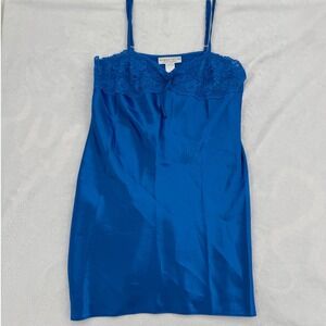 Morgan Taylor Intimates Royal Blue Satin Lace Chemise Nightgown Slip Dress Y2K
